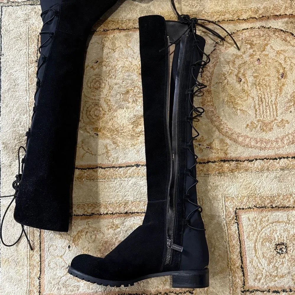 Michael Kors Skye Women’s Sz 6M Black Suede Rear Lace Zip Over-the-Knee Boots